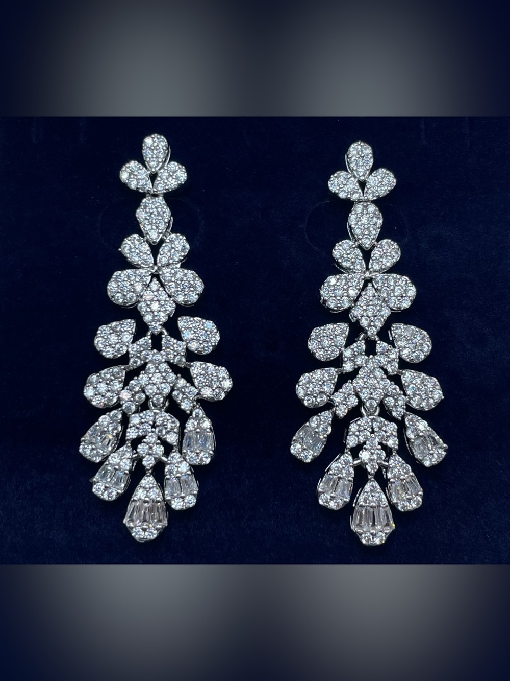 Swarovski Crystal Elements White Crystal Floral Dangle Statement Earrings Formal